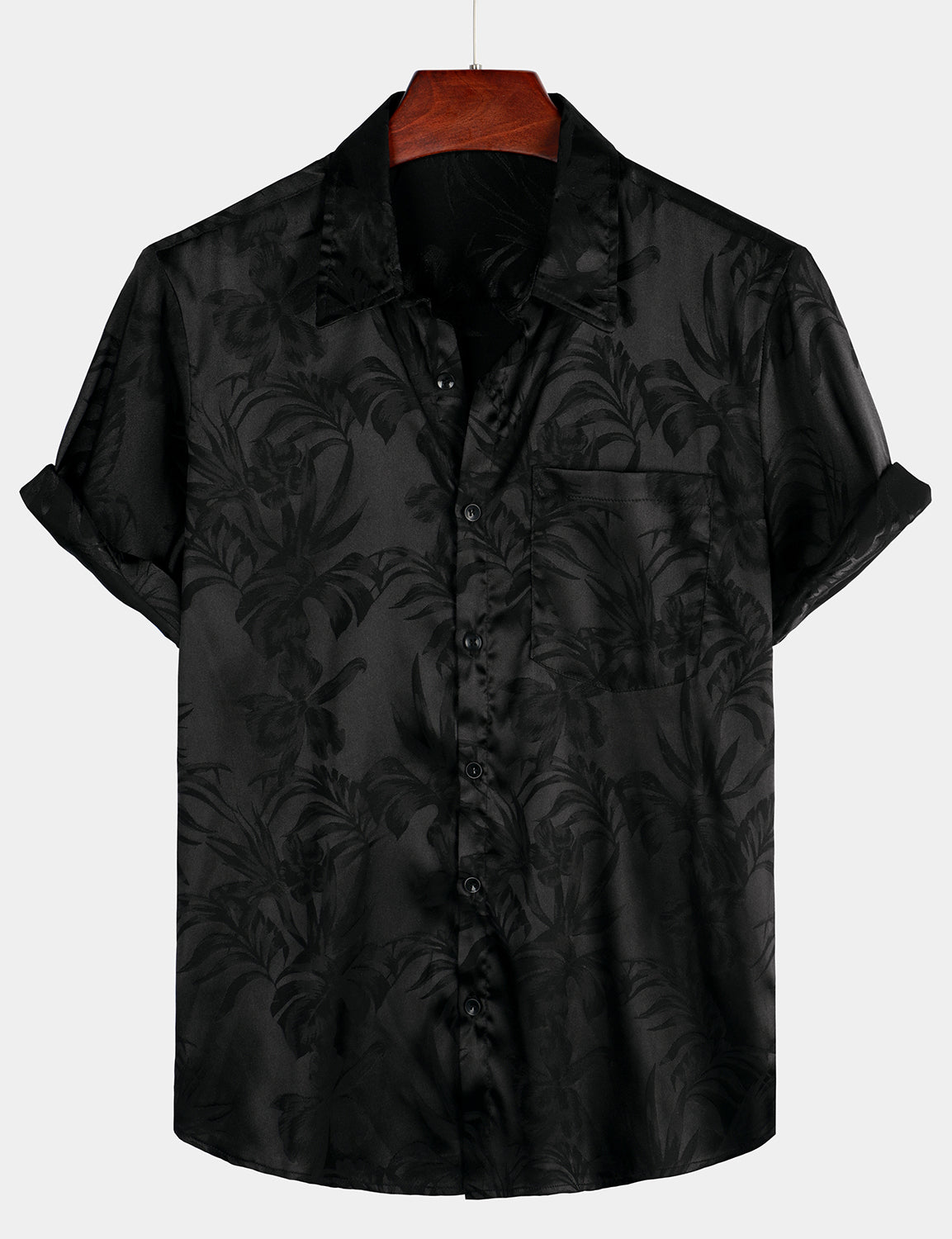 Camisa Summer Jacquard casual Button Up Pocket floral de manga corta Beach para hombre