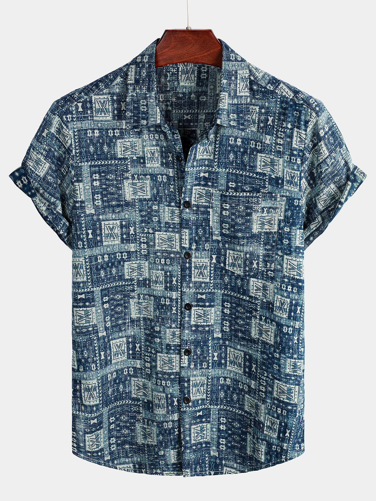 Camisa casual retro Holiday Pocket de manga corta para hombre
