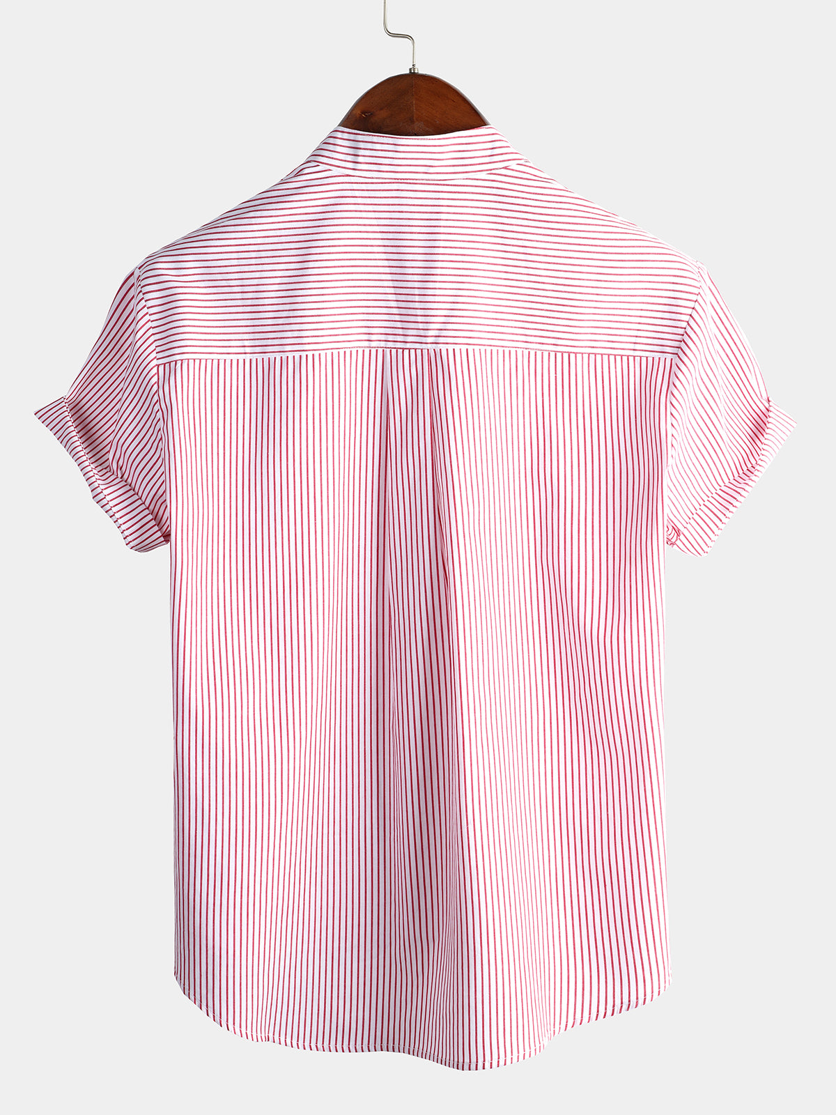 Camisa de algodón a rayas Stand Collar de manga corta para hombre