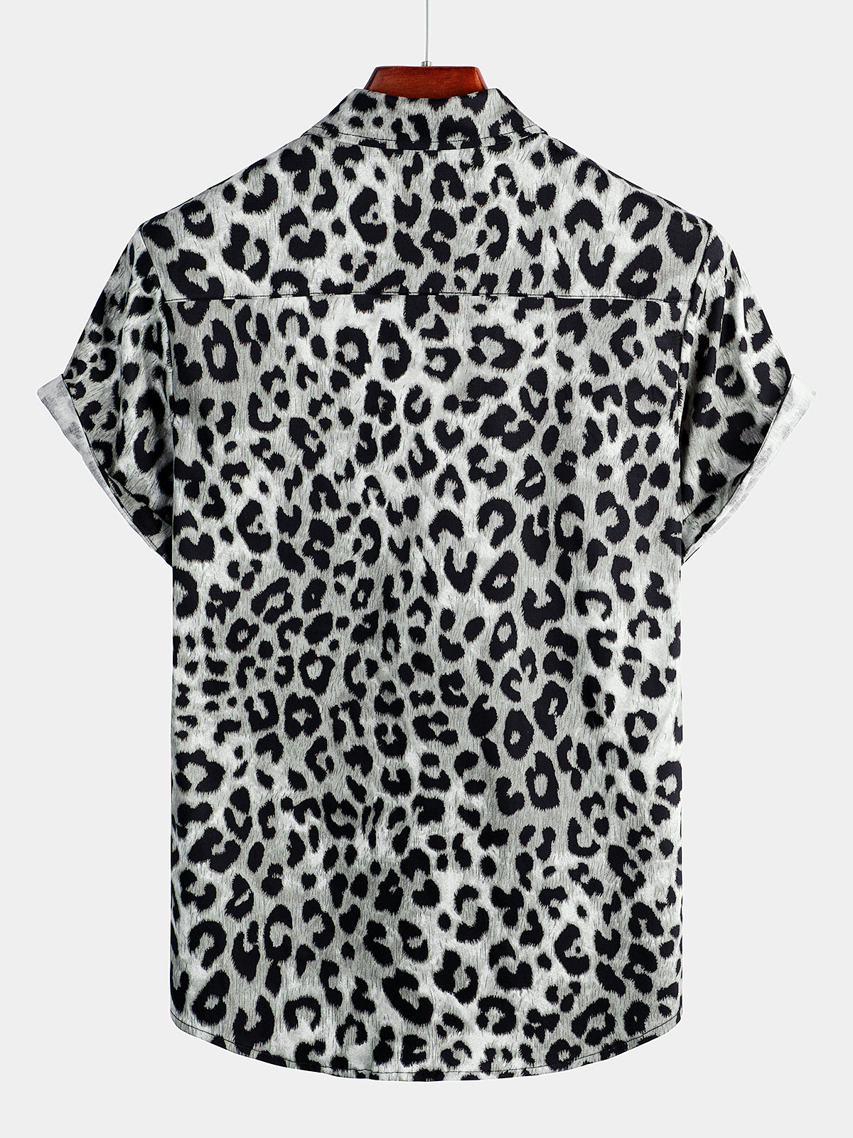 Camisa de algodón casual White Leopard Animal estampado Cheetah Rock Button Up de manga corta para hombre