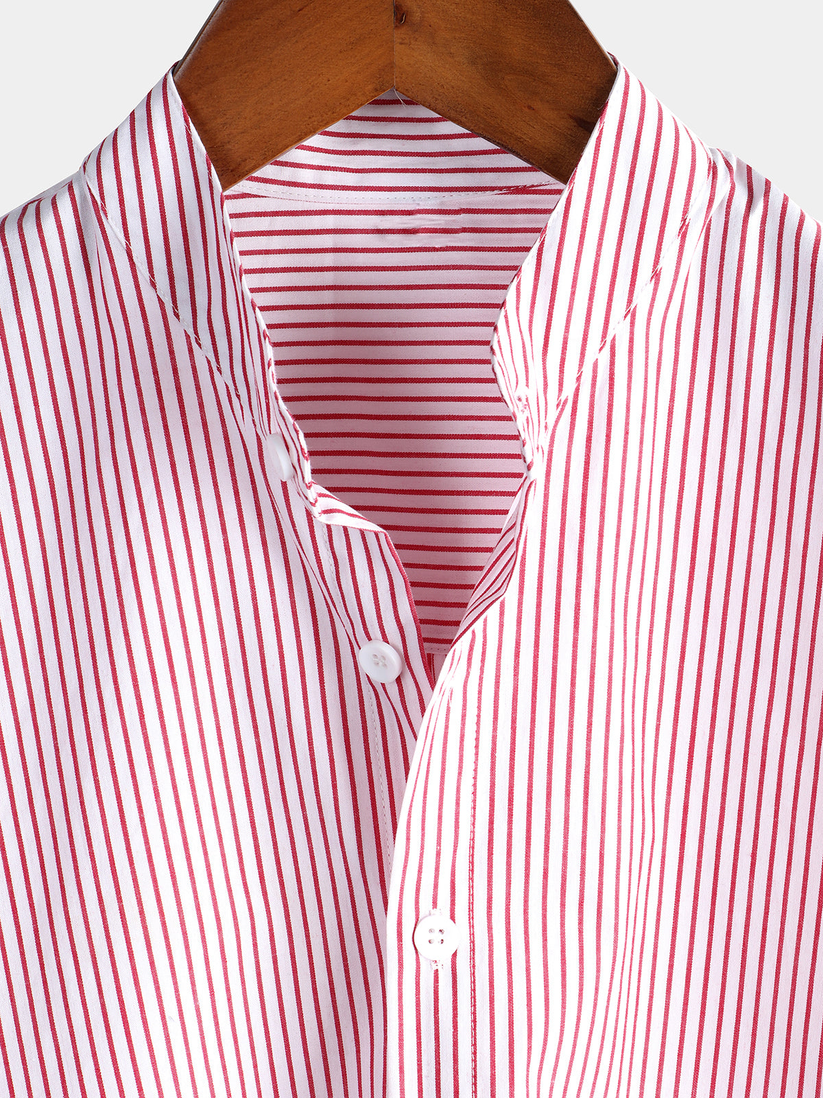 Camisa de algodón a rayas Stand Collar de manga corta para hombre