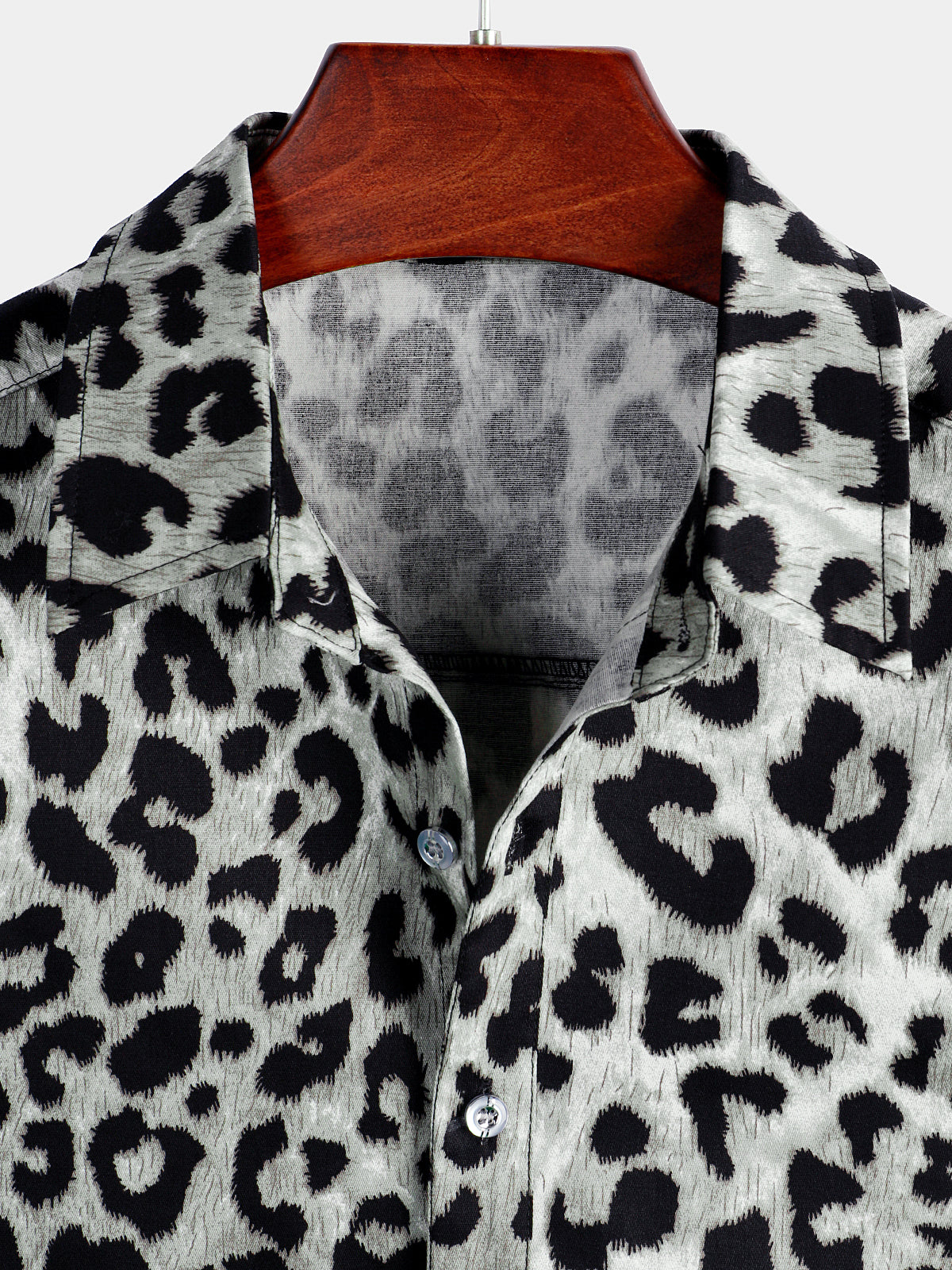 Camisa de algodón casual White Leopard Animal estampado Cheetah Rock Button Up de manga corta para hombre