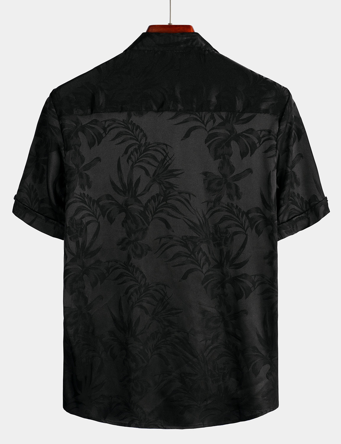 Camisa Summer Jacquard casual Button Up Pocket floral de manga corta Beach para hombre