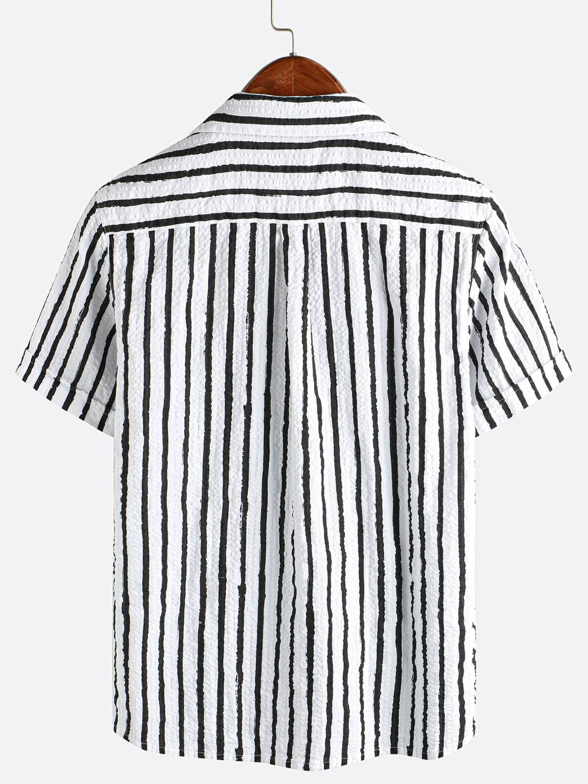 Camisa casual 100% de algodón a rayas Pocket Hawaiian Holiday Button Up de manga corta para hombre