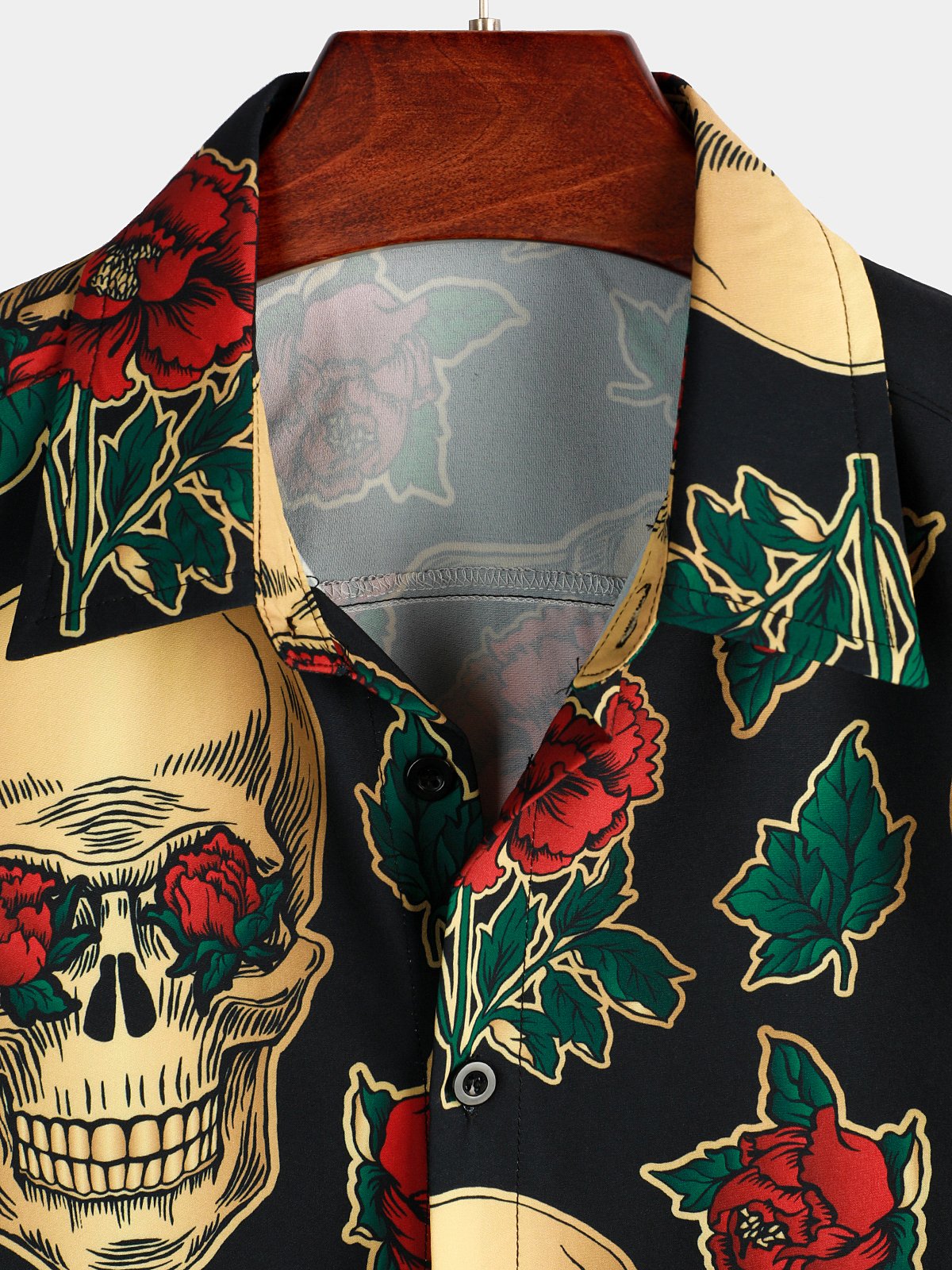 Camisa Gold Skull Rose estampado de manga corta para hombre