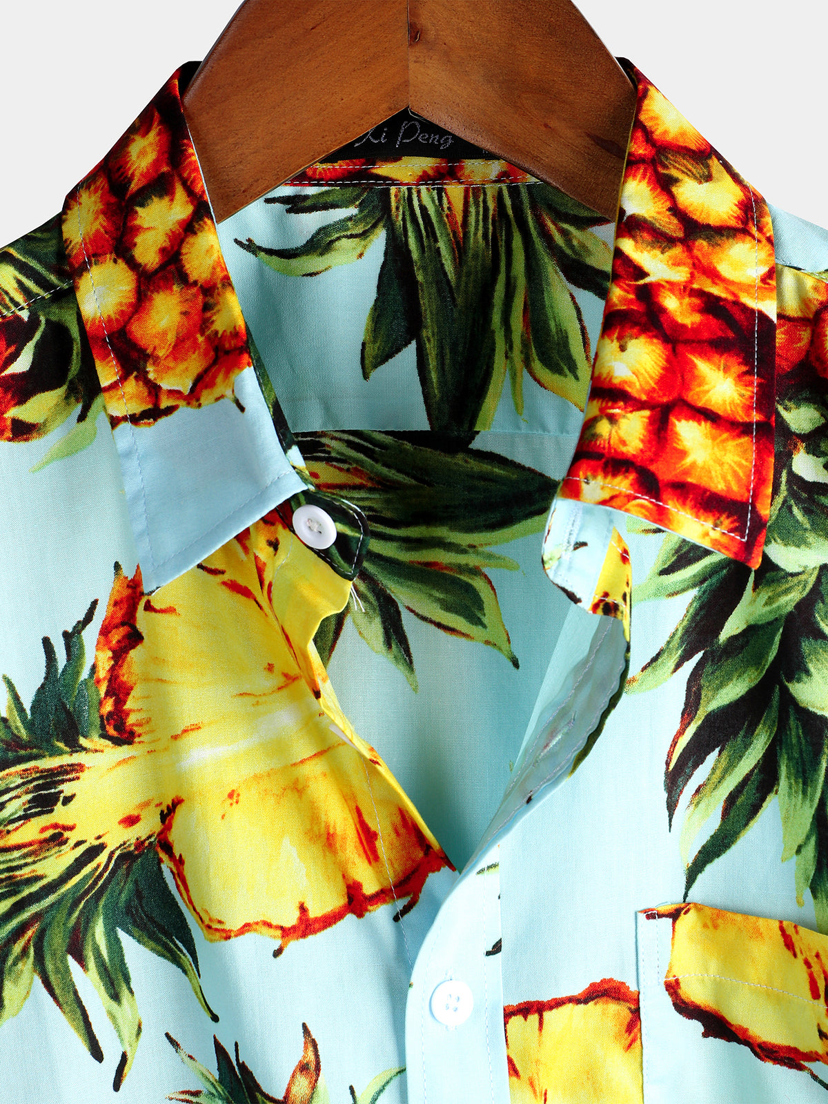 Camisa Pineapple estampado Holiday Pocket de algodón para hombre