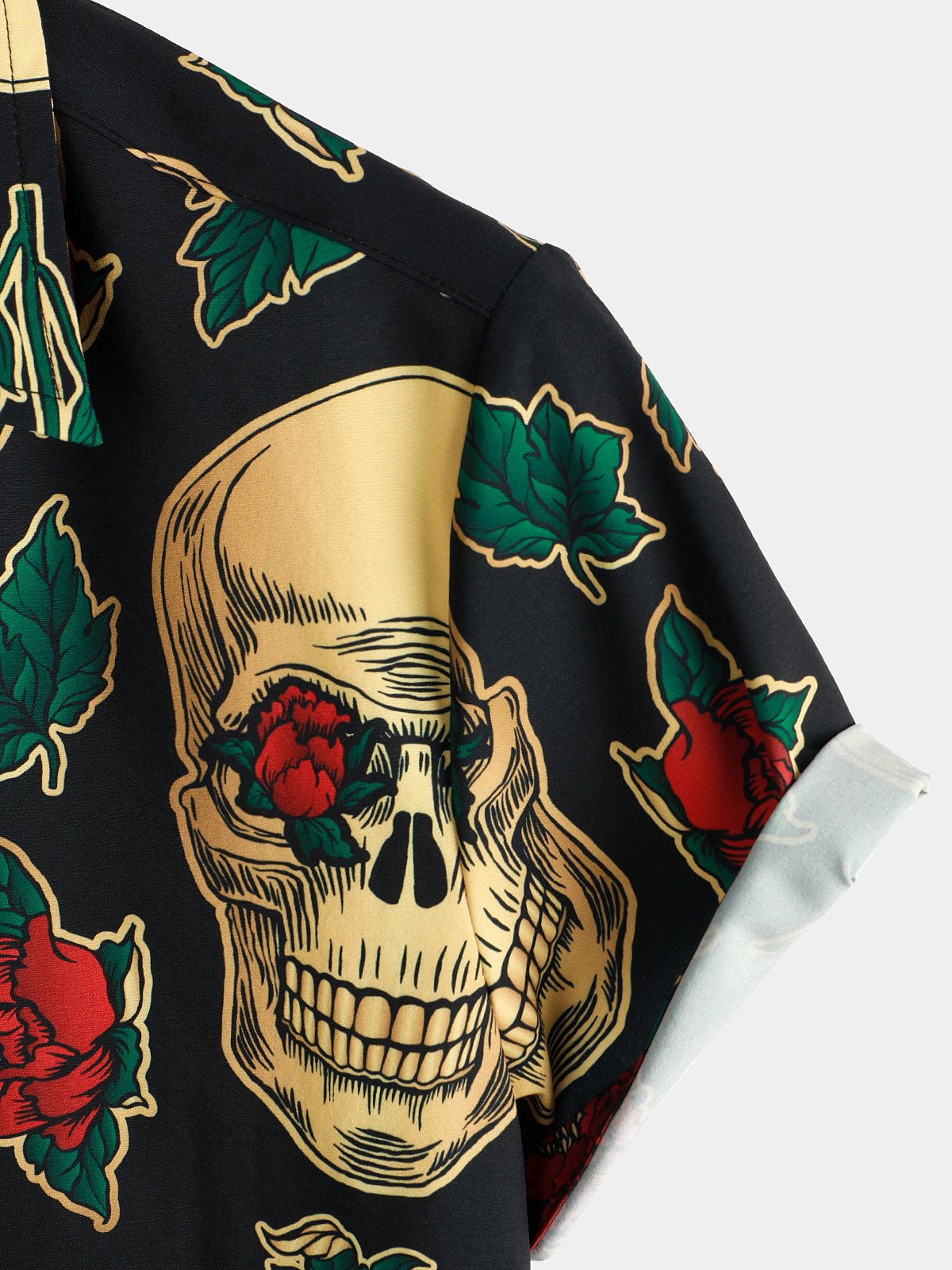 Camisa Gold Skull Rose estampado de manga corta para hombre
