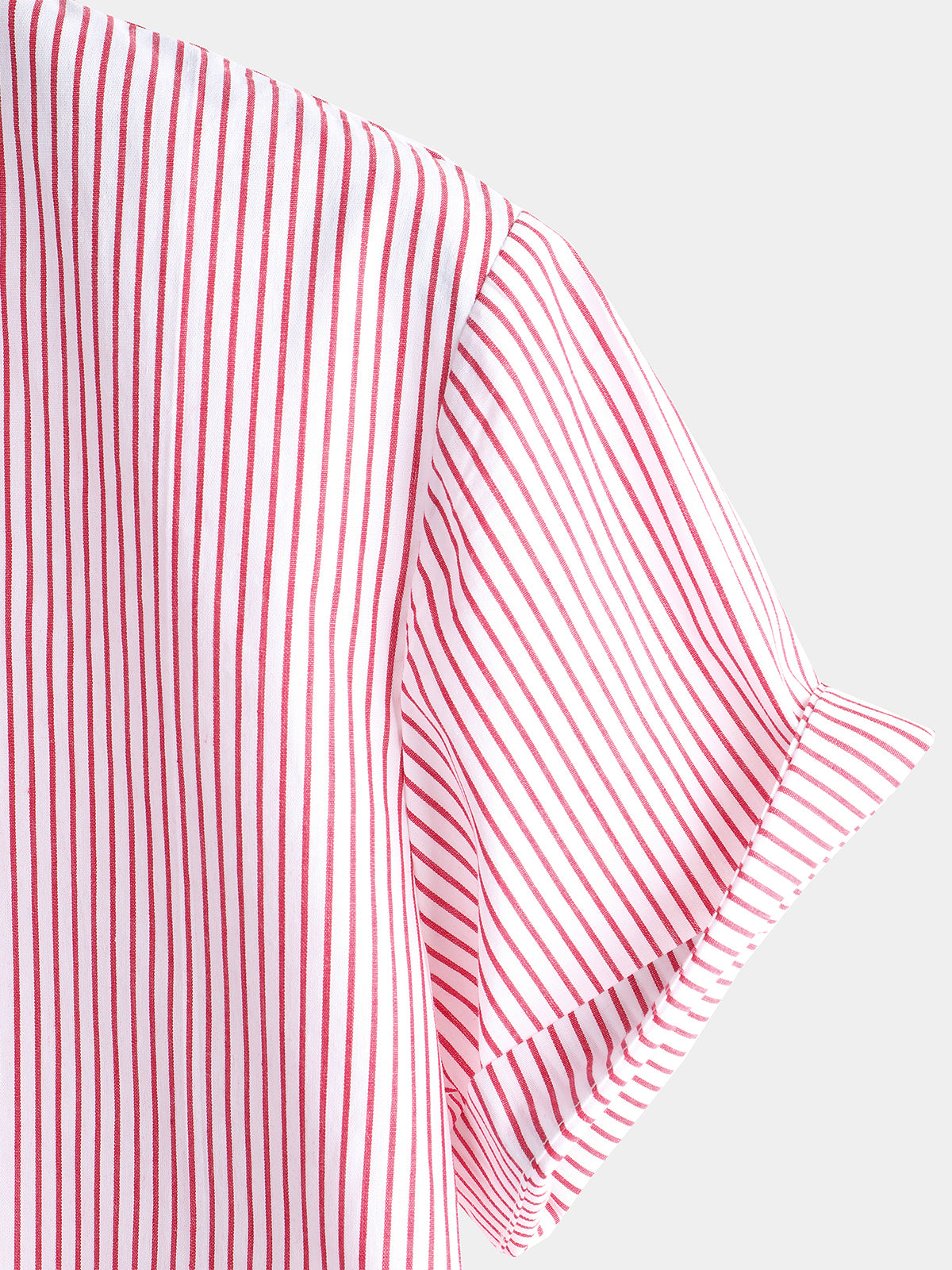 Camisa de algodón a rayas Stand Collar de manga corta para hombre