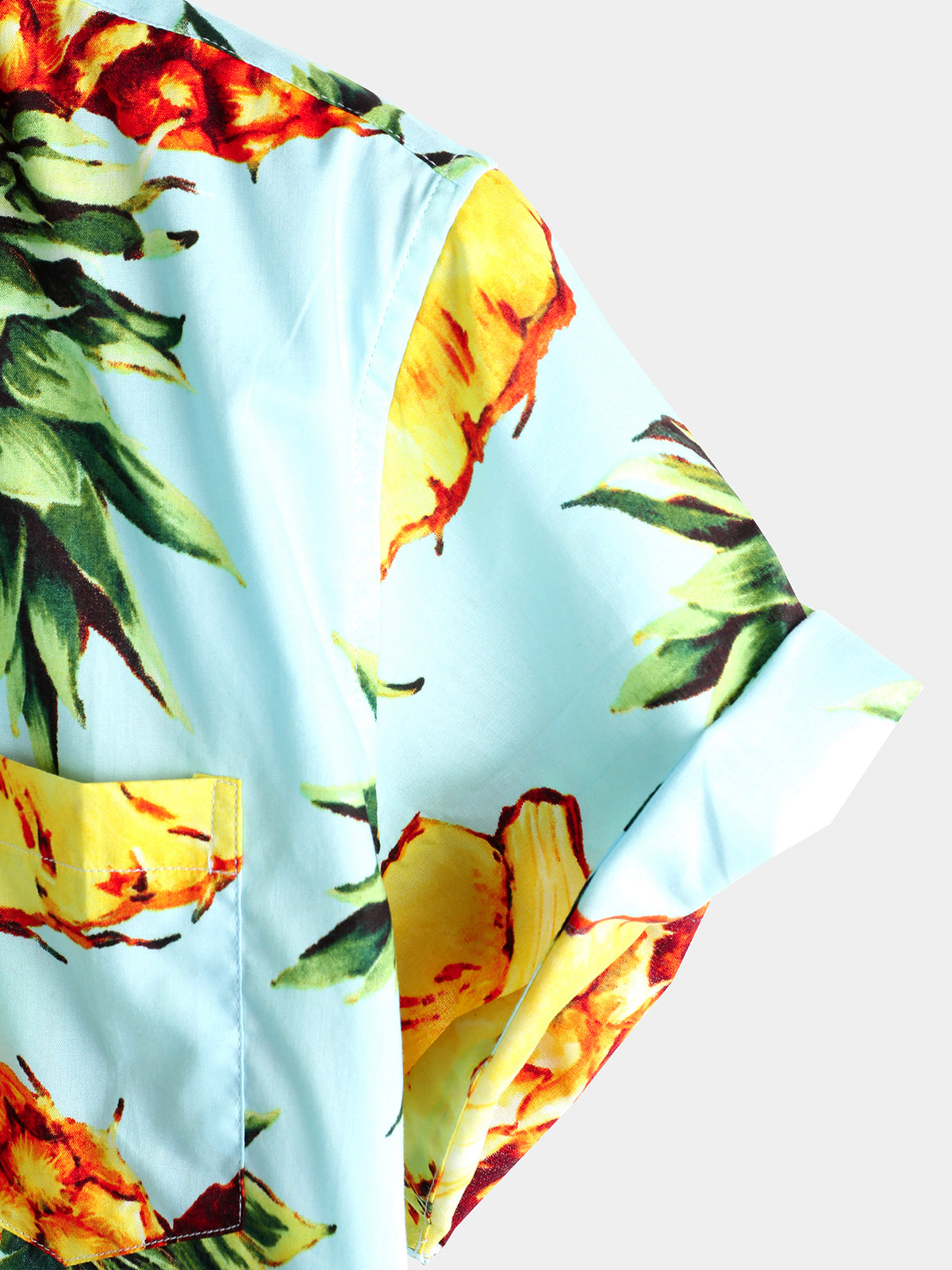 Camisa Pineapple estampado Holiday Pocket de algodón para hombre