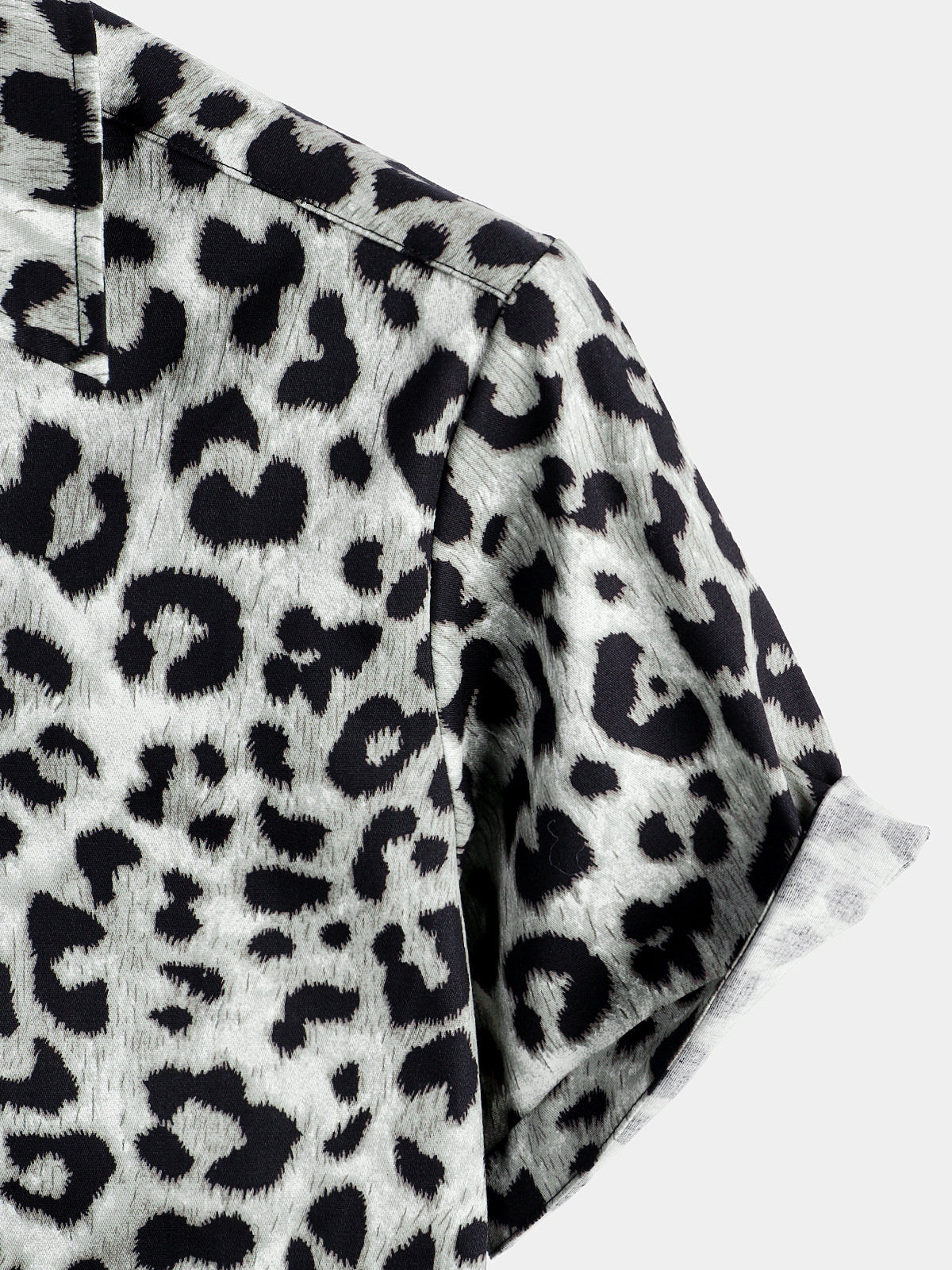 Camisa de algodón casual White Leopard Animal estampado Cheetah Rock Button Up de manga corta para hombre