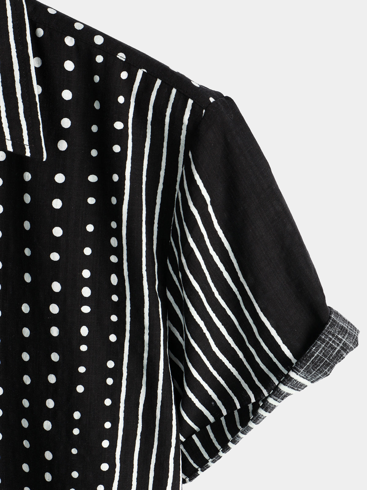 Camisa retro Black a rayas and Polka Dot Button Up de manga corta para hombre