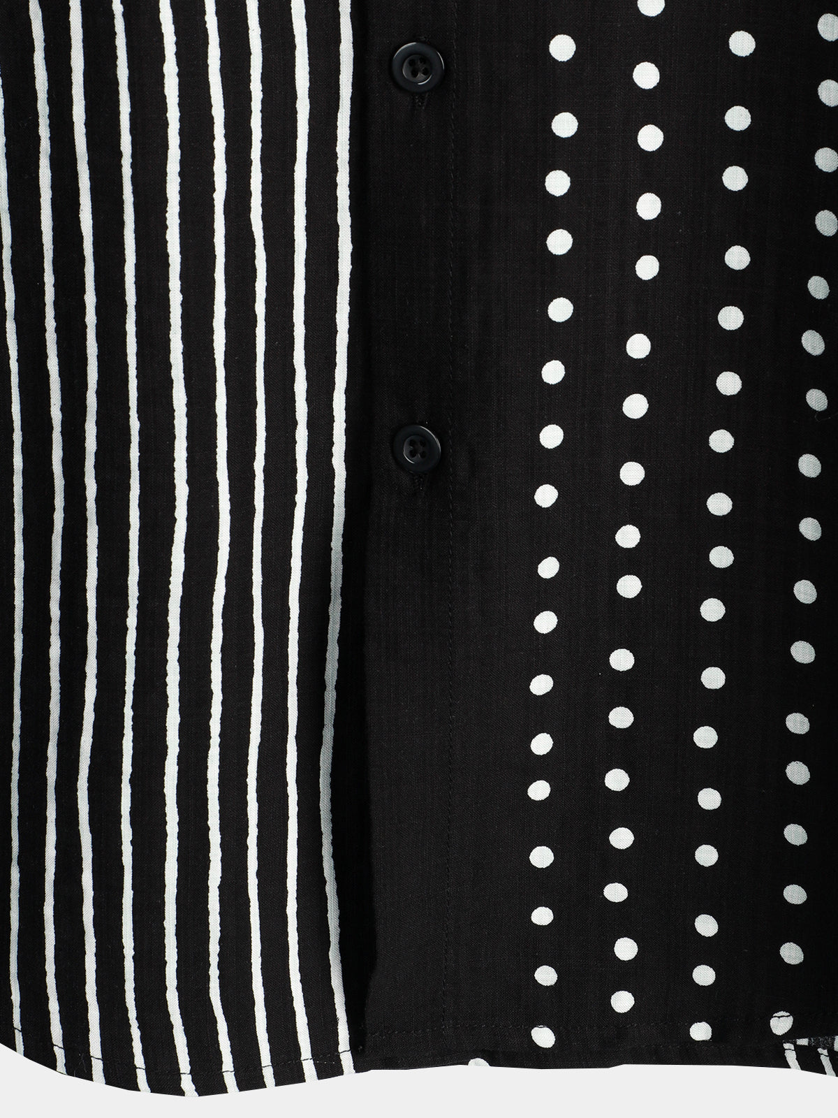 Camisa retro Black a rayas and Polka Dot Button Up de manga corta para hombre