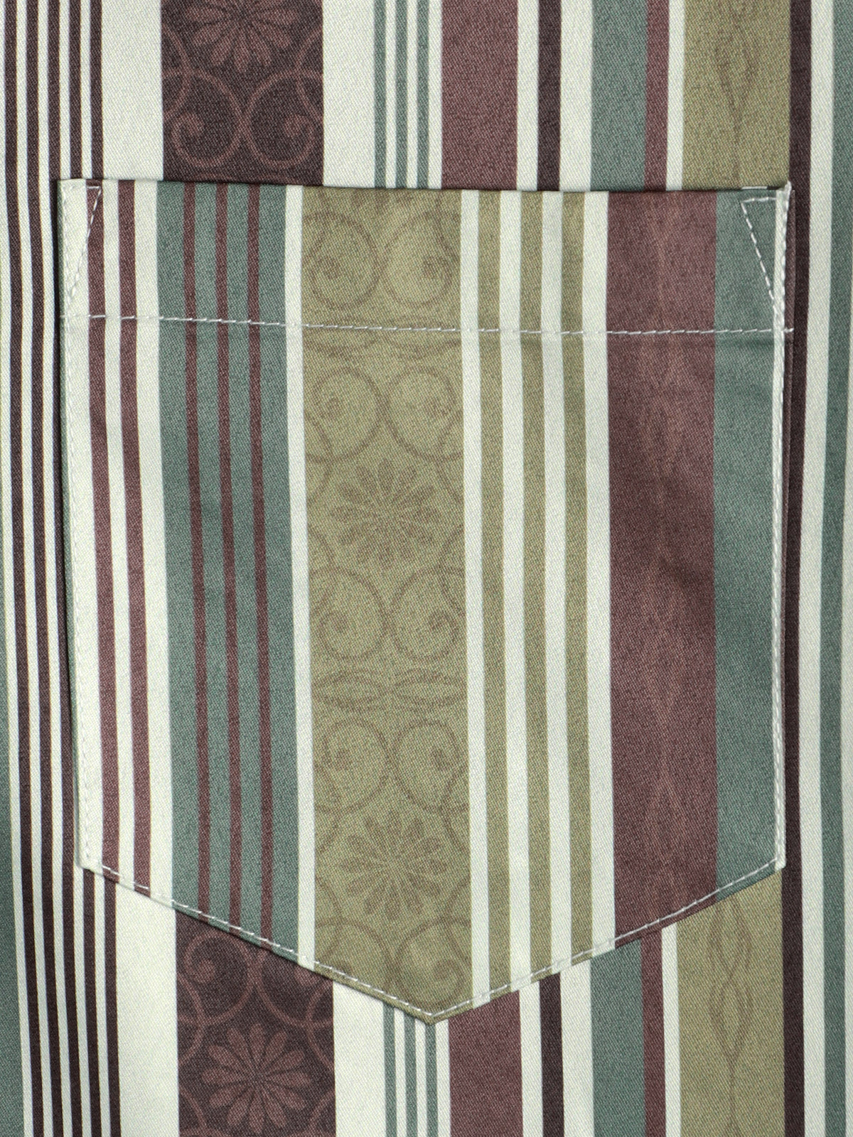 Camisa vintage Green And Brown Vertical a rayas Button Up Pocket de manga corta para hombre