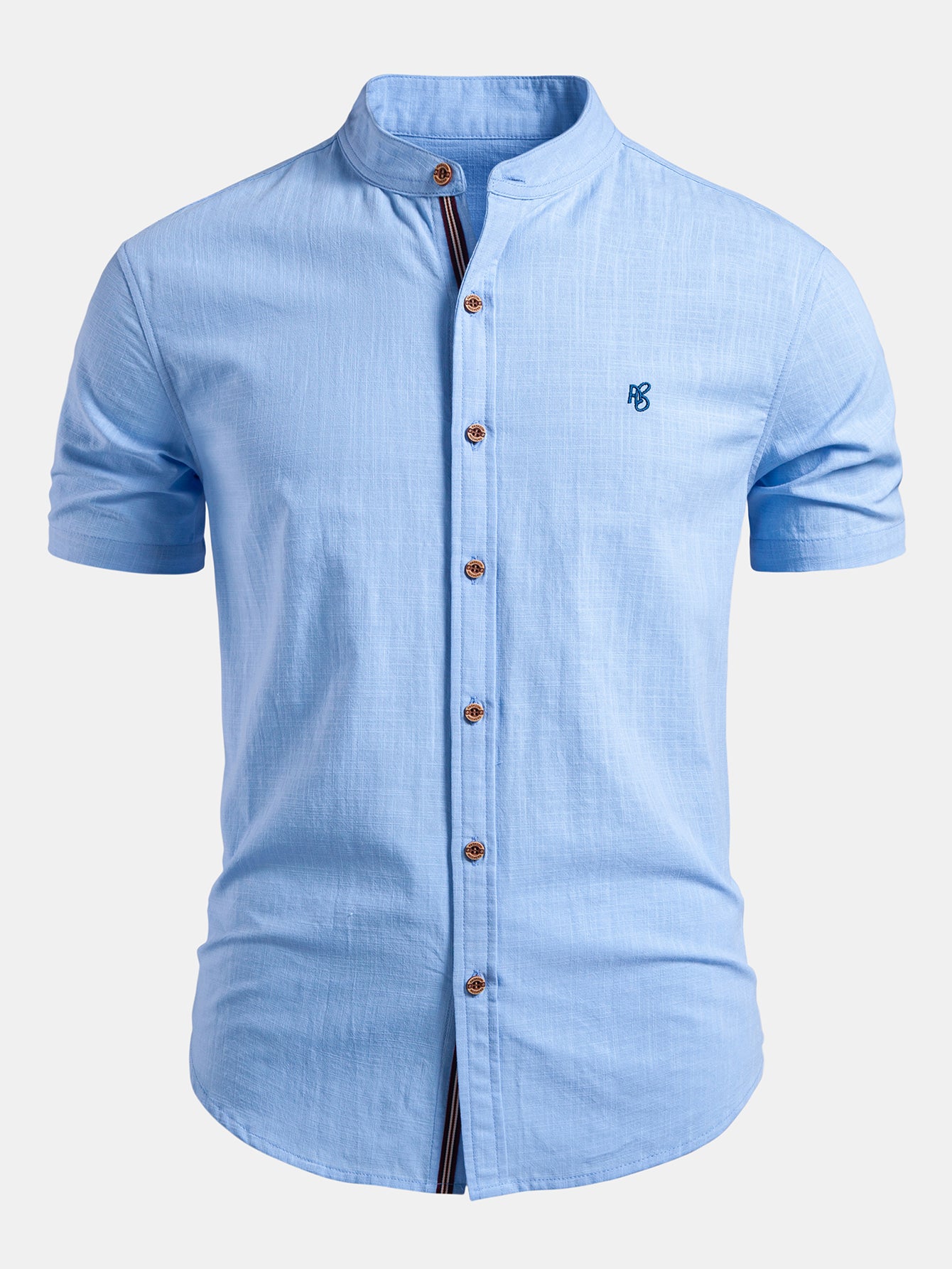 Camisa de manga corta de lino Look Stand Collar