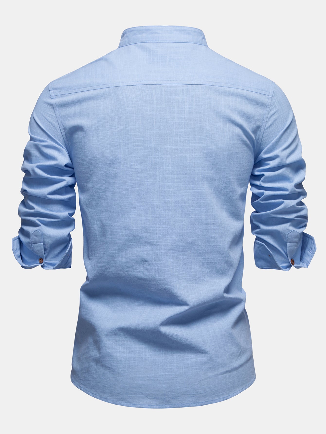 Camisa Contrast Trim de lino Look Stand Collar