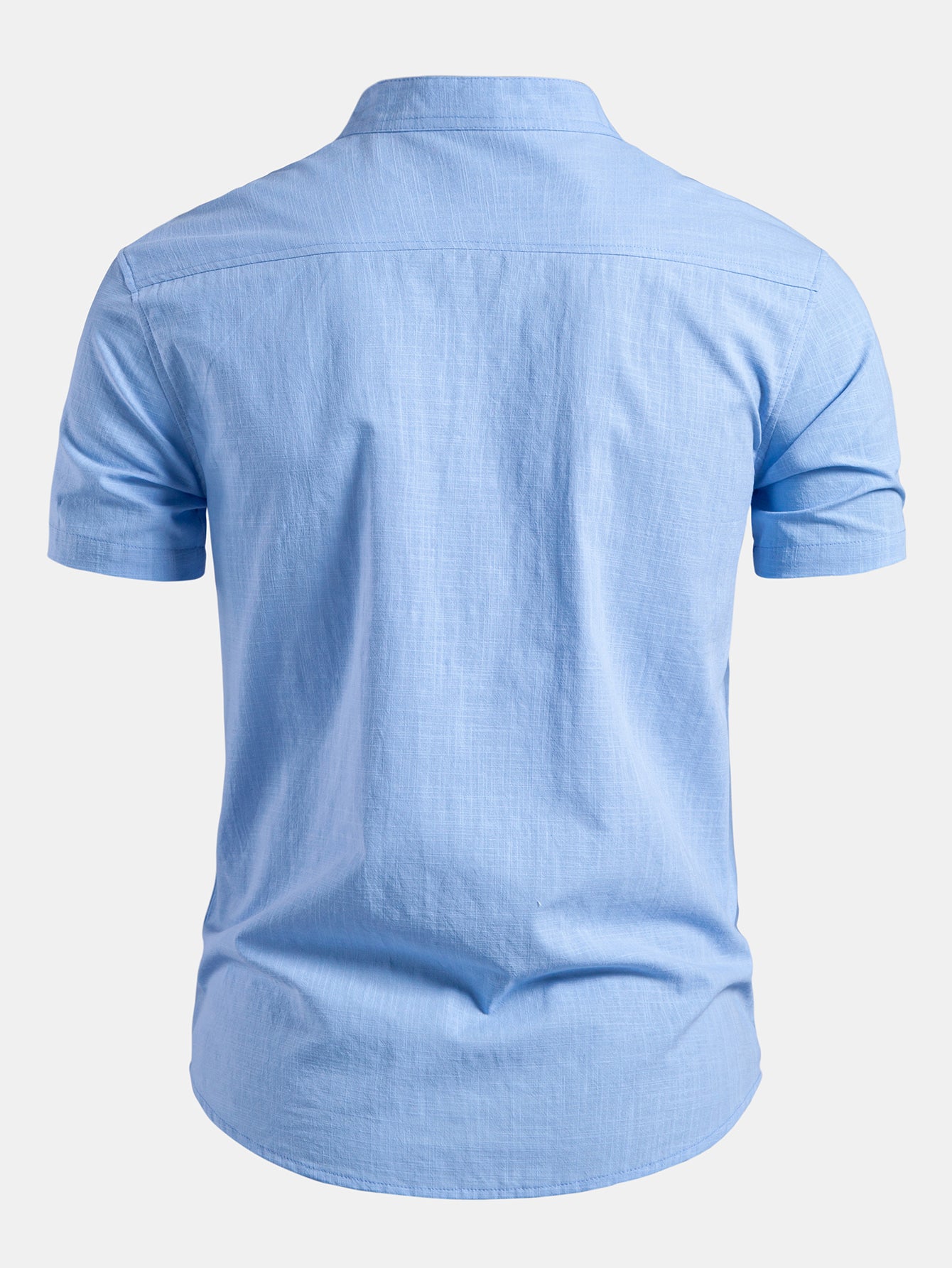 Camisa de manga corta de lino Look Stand Collar