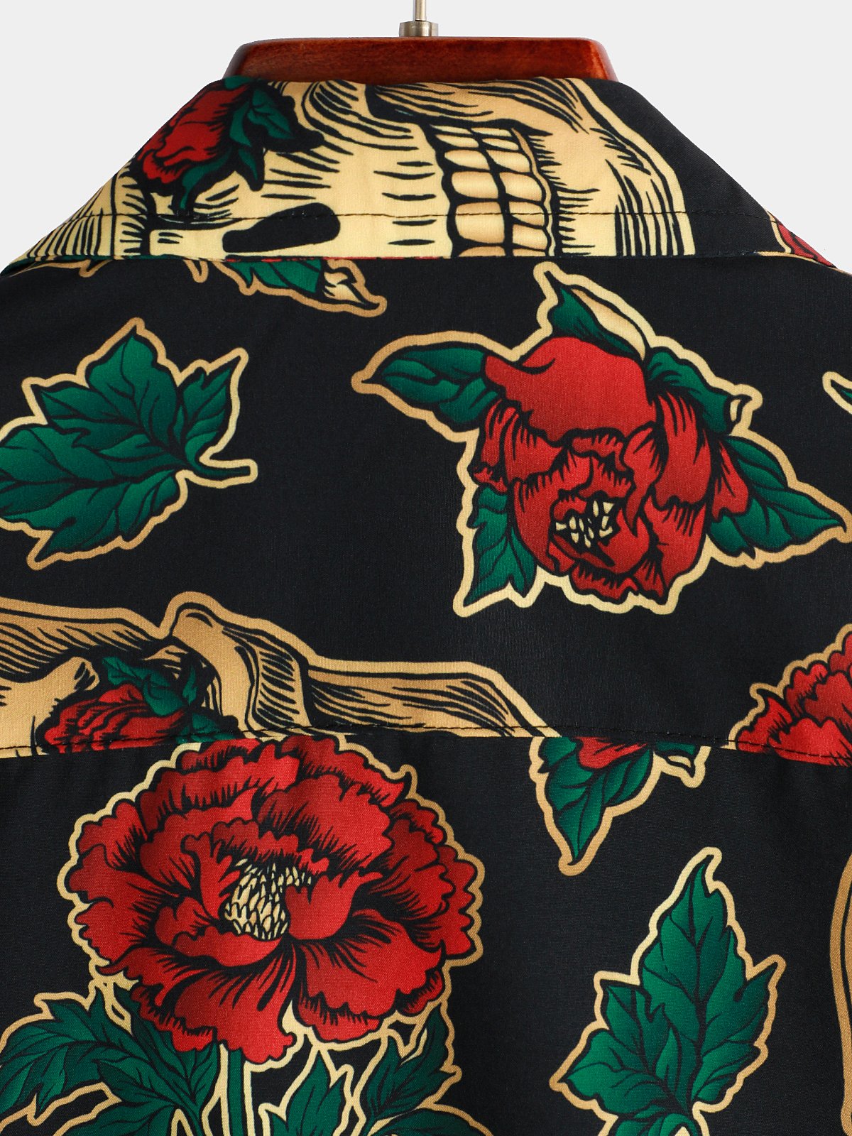 Camisa Gold Skull Rose estampado de manga corta para hombre