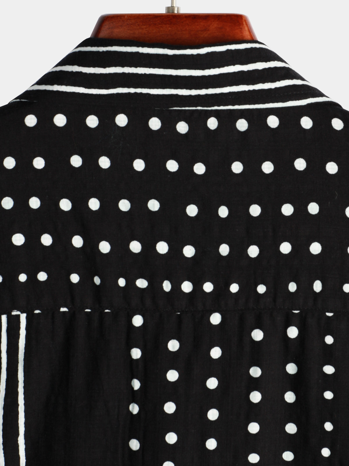Camisa retro Black a rayas and Polka Dot Button Up de manga corta para hombre