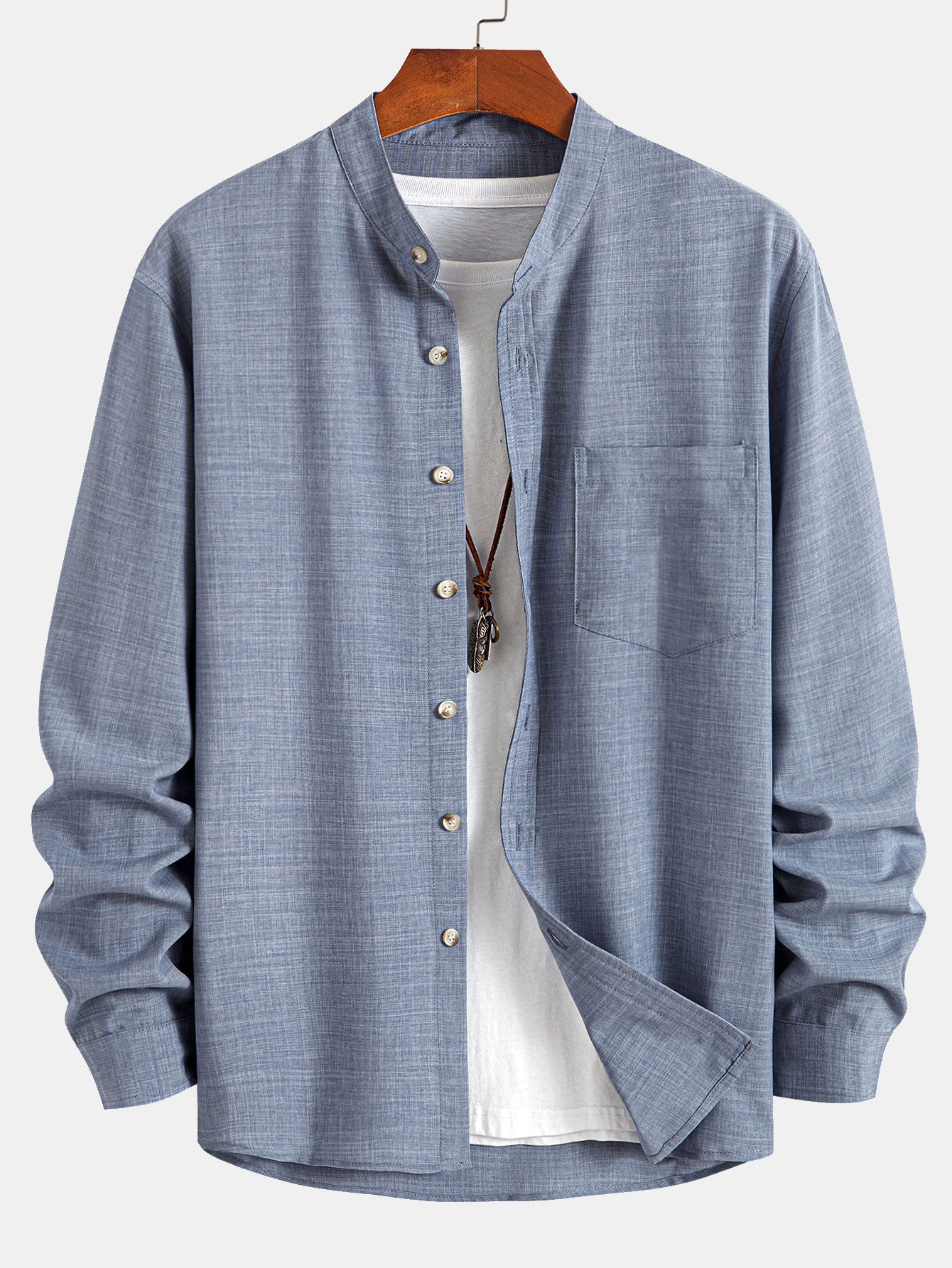 Camisa de manga larga Stand Collar