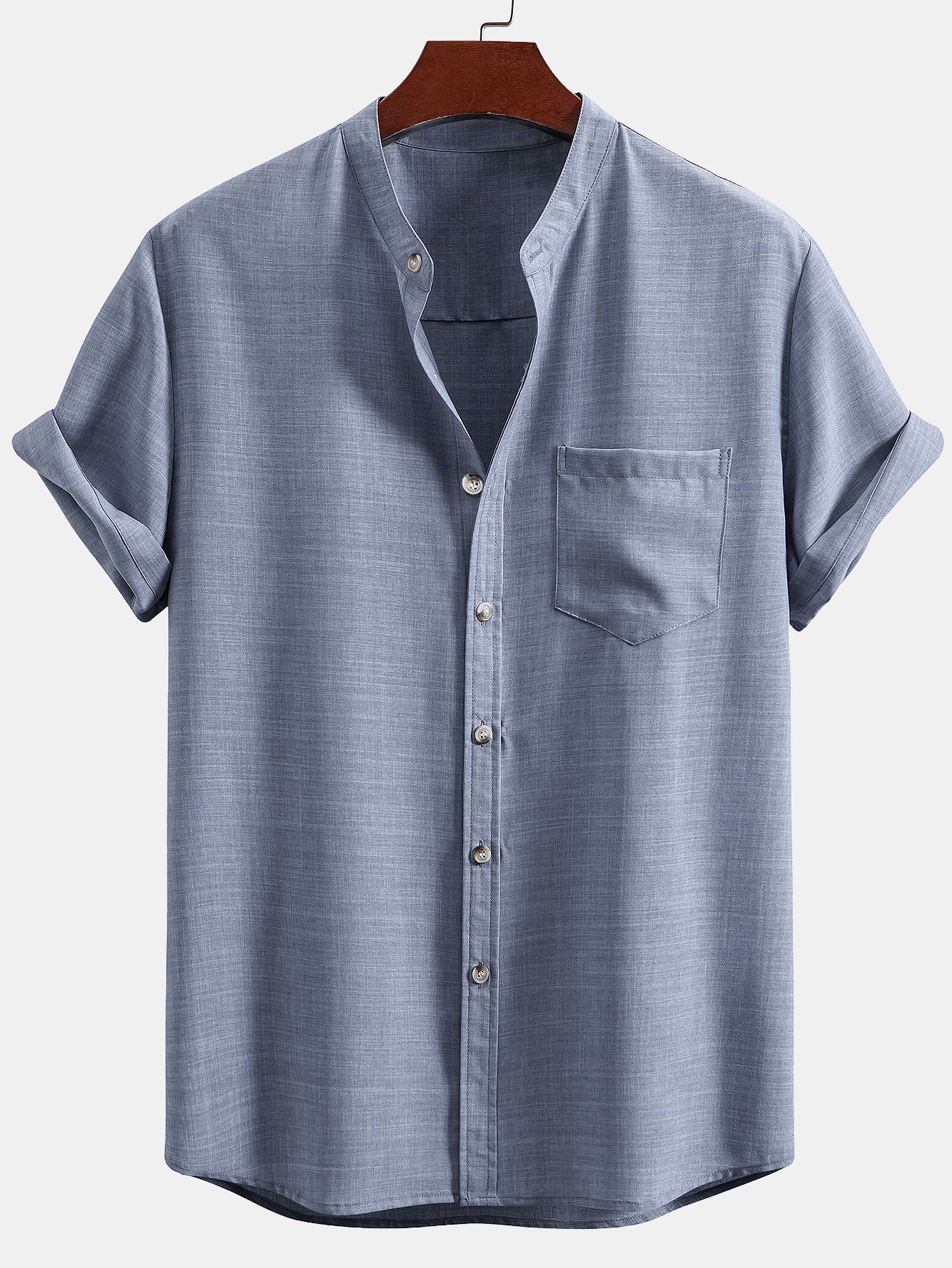 Camisa de manga corta Stand Collar