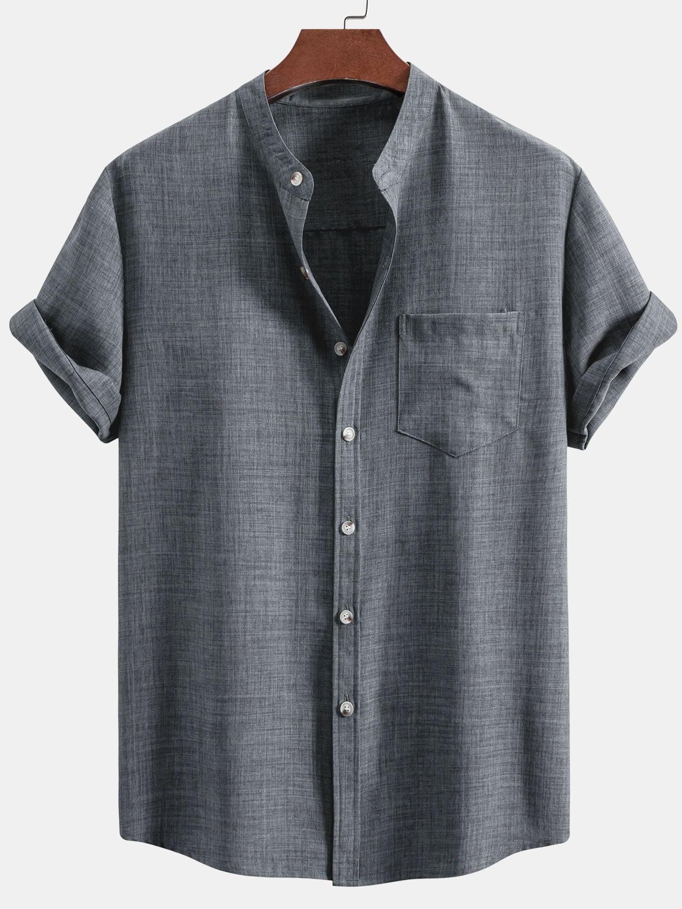 Camisa de manga corta Stand Collar