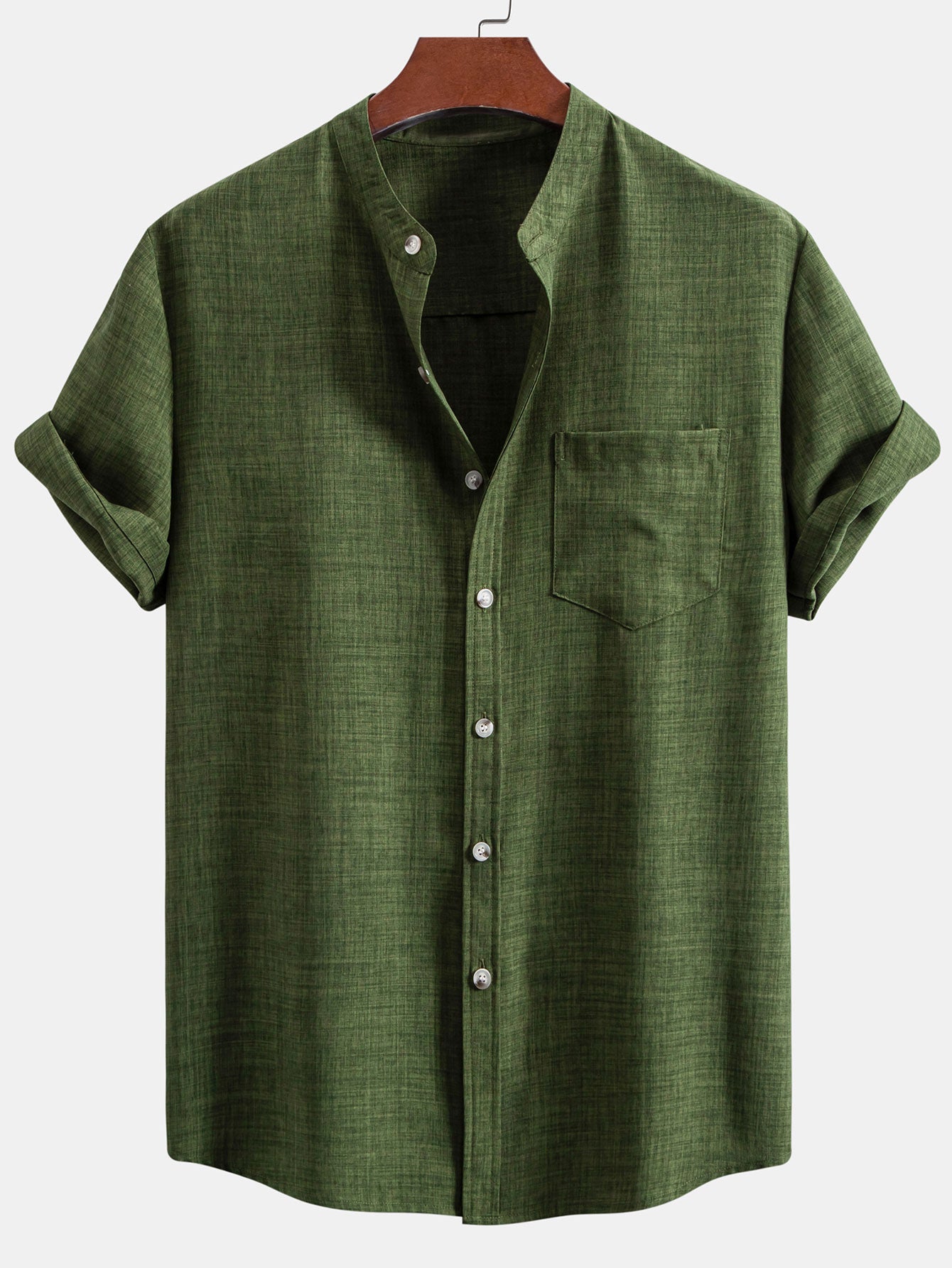 Camisa de manga corta Stand Collar