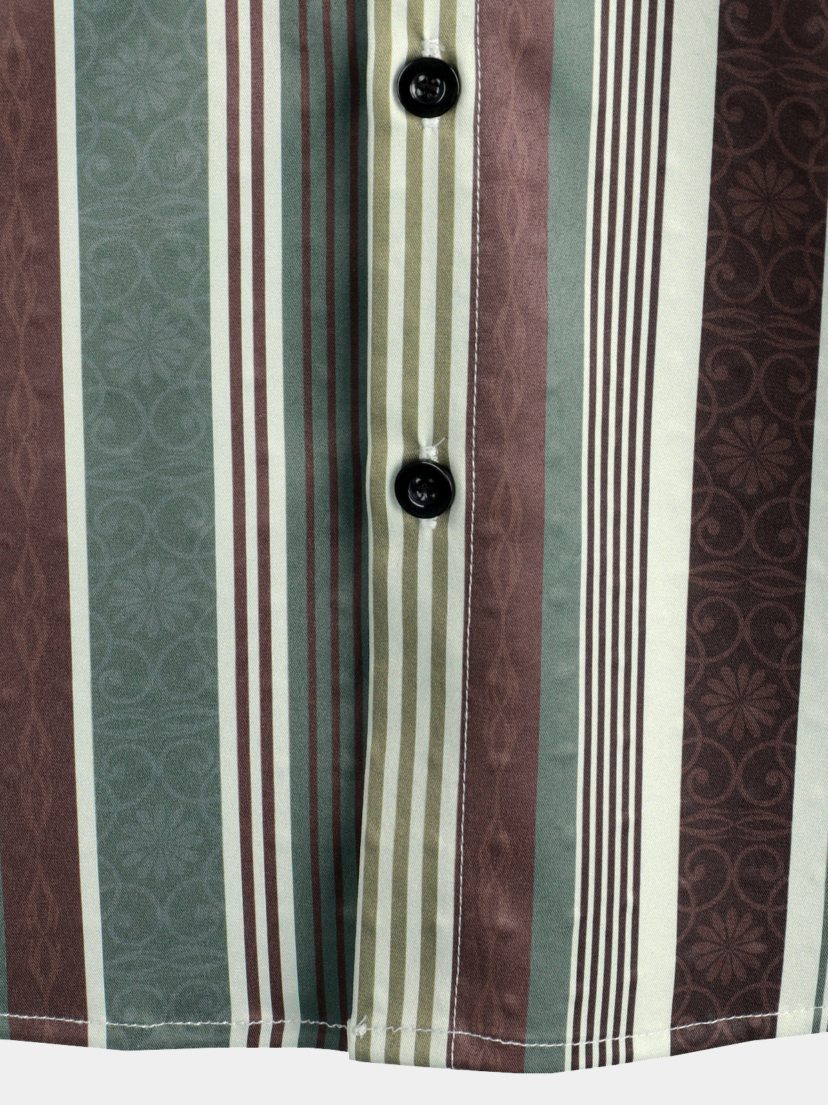 Camisa vintage Green And Brown Vertical a rayas Button Up Pocket de manga corta para hombre