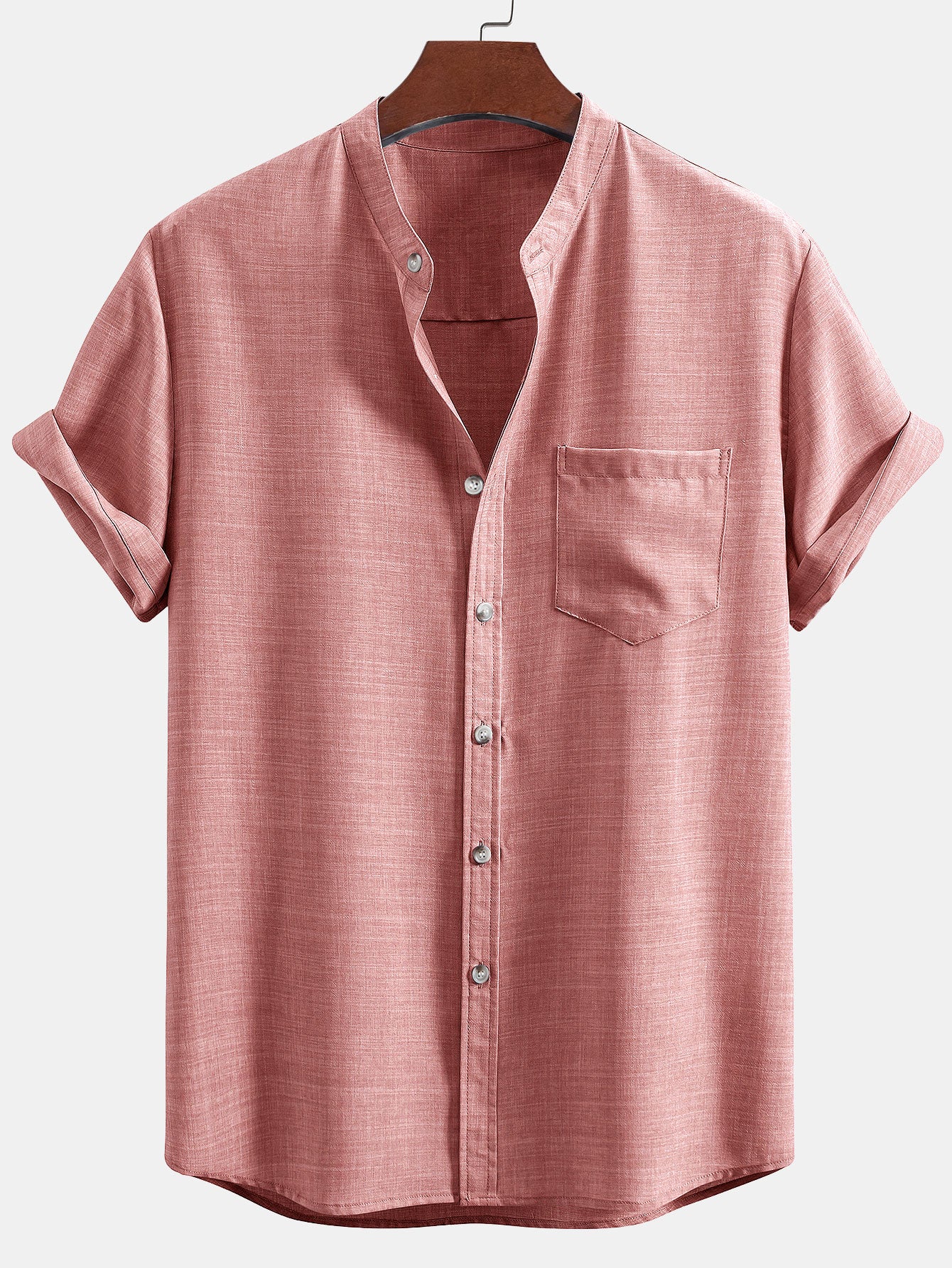 Camisa de manga corta Stand Collar