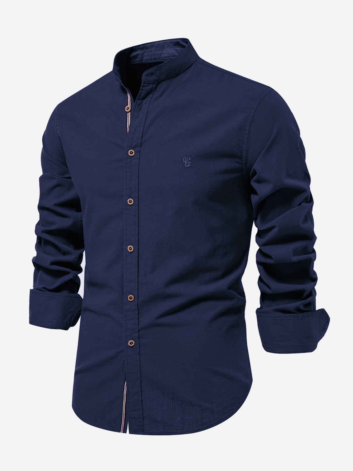 Camisa de manga larga de lino Look Stand Collar
