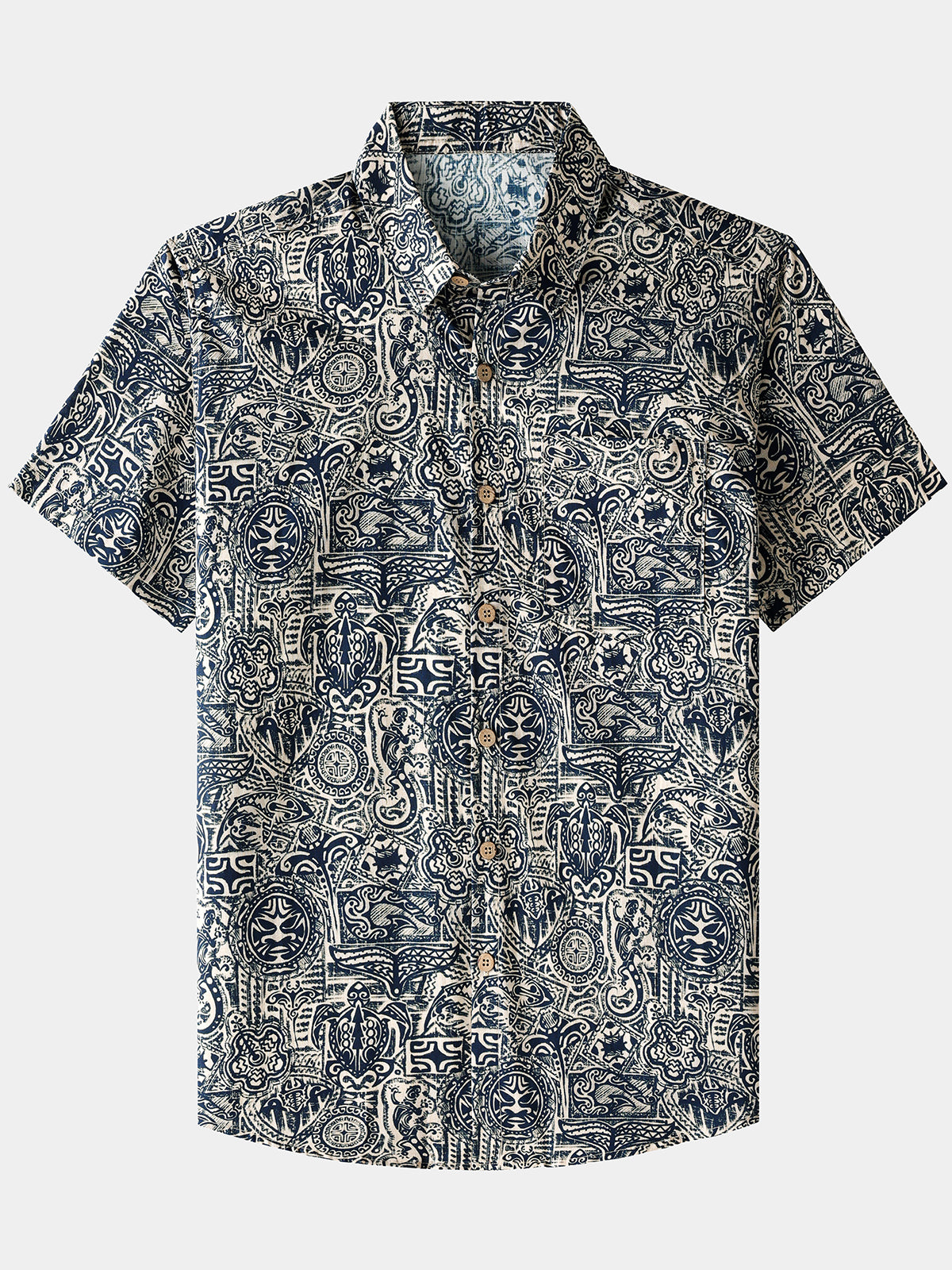 Camisa Tribal Pattern de manga corta con botones transpirable Cool casual para hombre