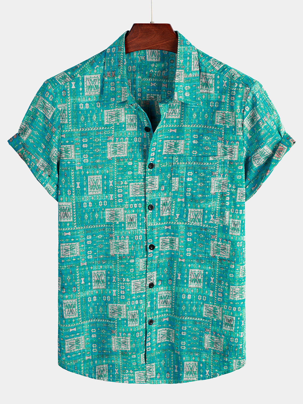 Camisa casual retro Holiday Pocket de manga corta para hombre