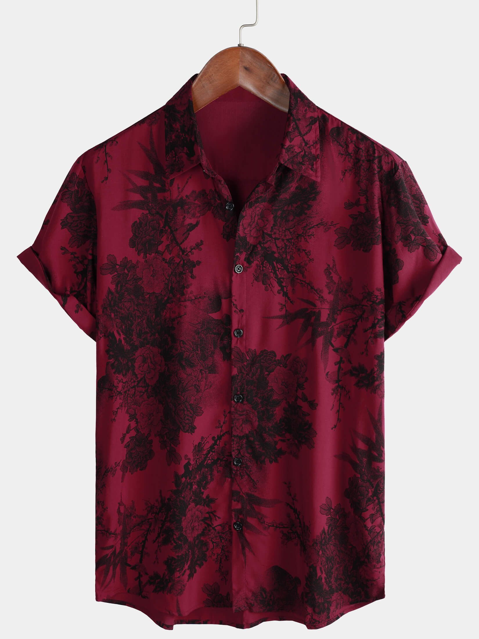 Camisa Red vintage floral Summer Holiday Hawaiian transpirable Button Up de manga corta para hombre