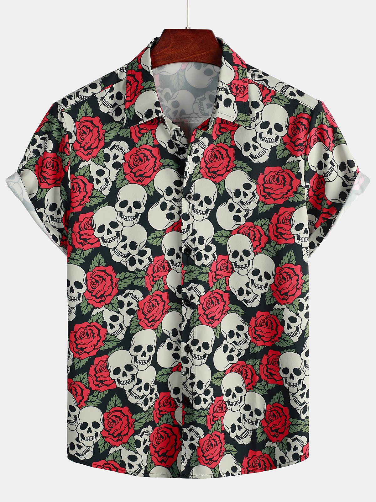 Camisa Gold Skull Rose estampado de manga corta para hombre