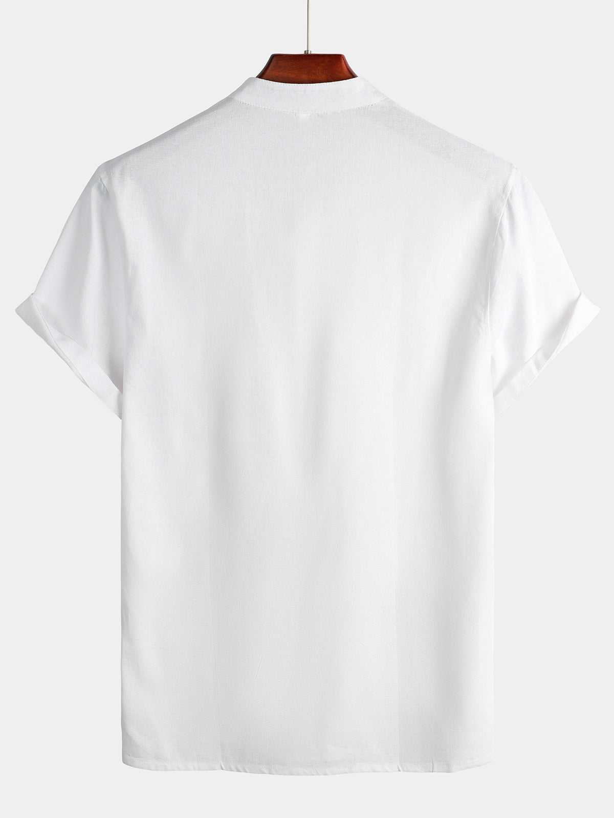 De color sólido Stand Collar Half Button Pocket Froncamiseta para hombre
