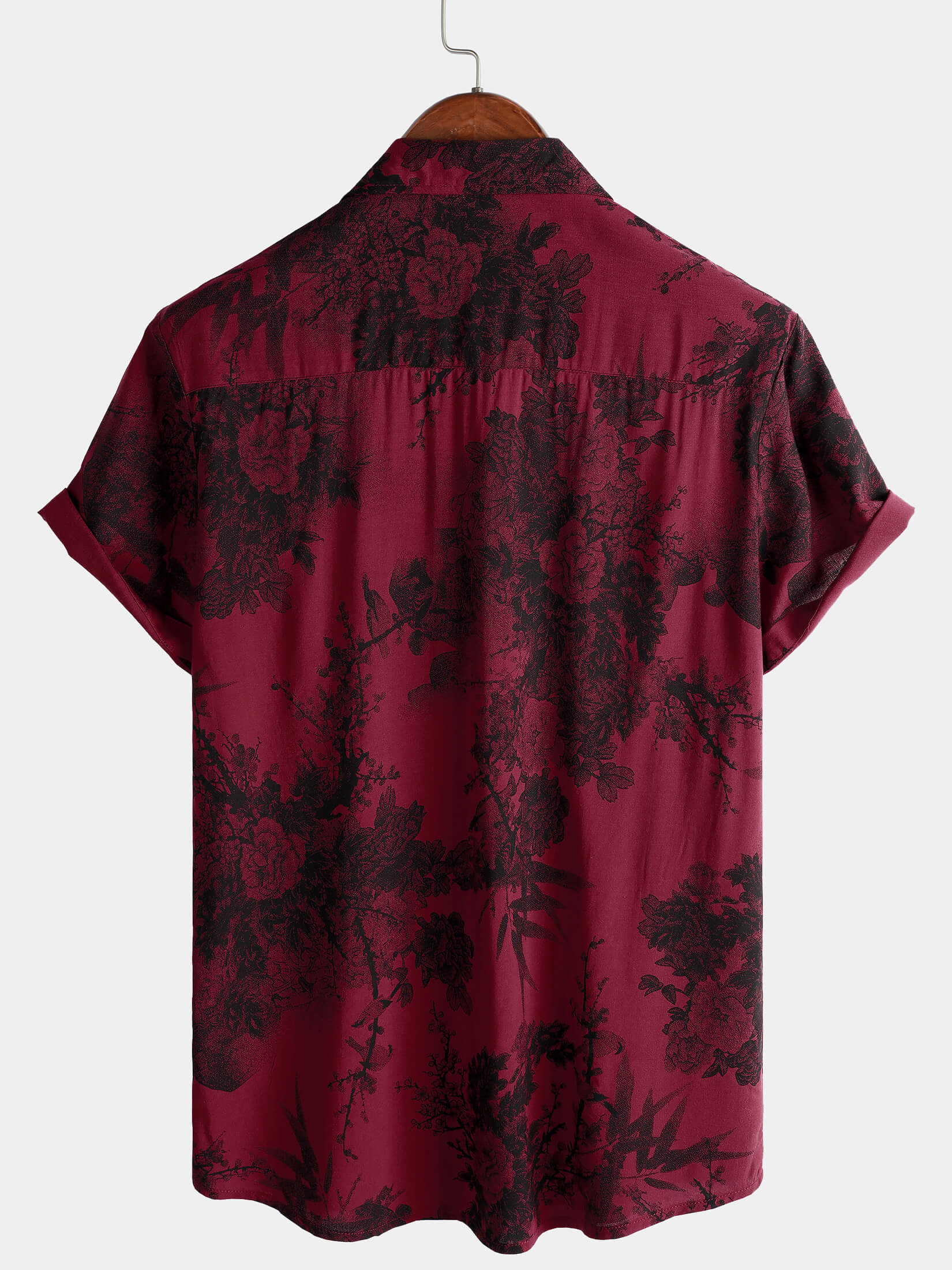 Camisa Red vintage floral Summer Holiday Hawaiian transpirable Button Up de manga corta para hombre