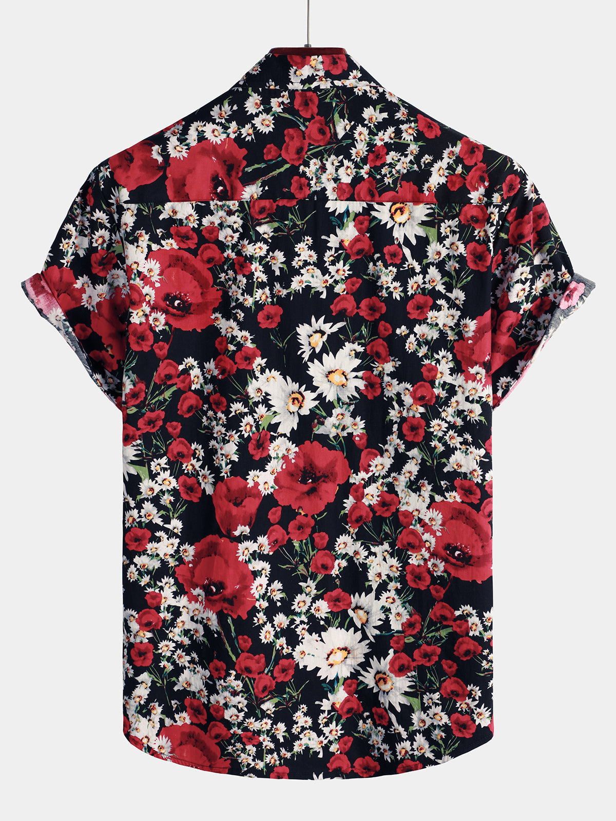 Camisa Summer Rose Daisy Flower estampado casual floral de manga corta para hombre