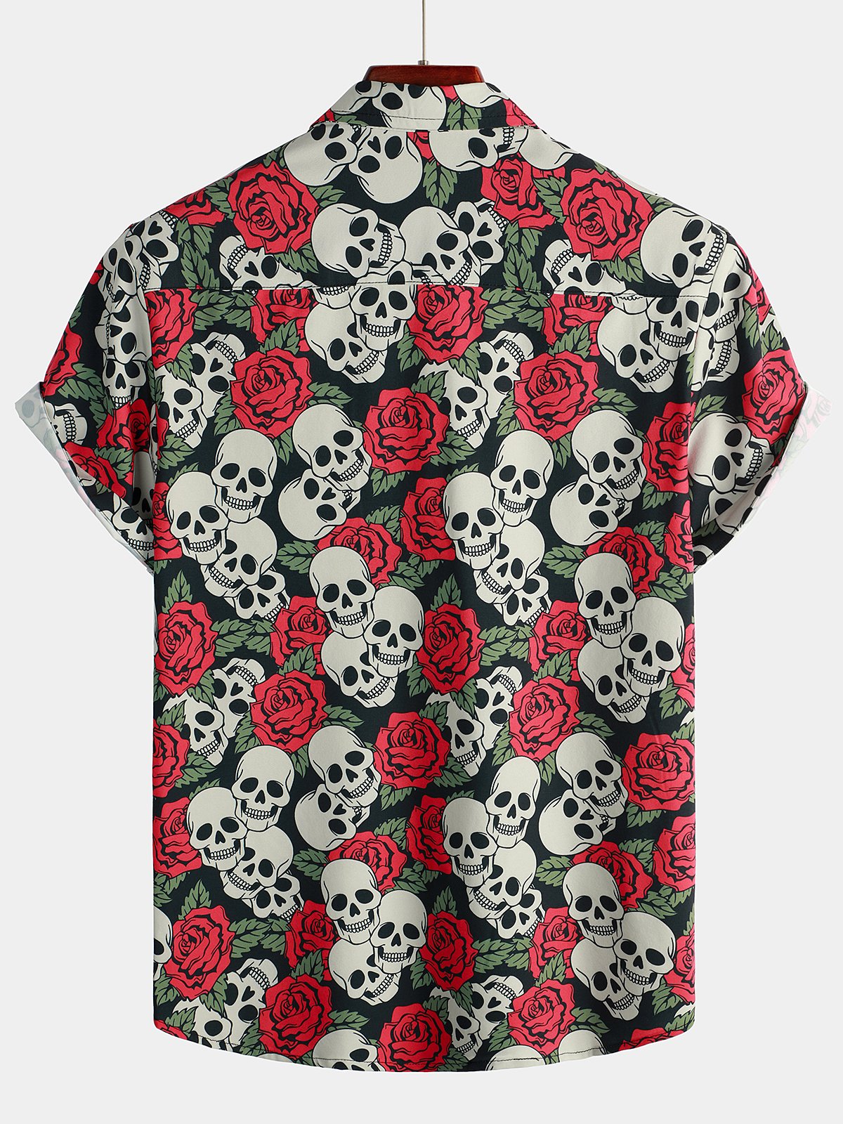 Camisa Gold Skull Rose estampado de manga corta para hombre