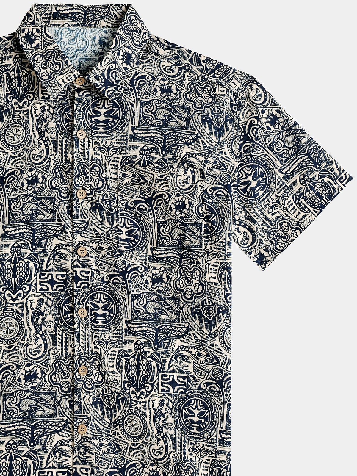 Camisa Tribal Pattern de manga corta con botones transpirable Cool casual para hombre