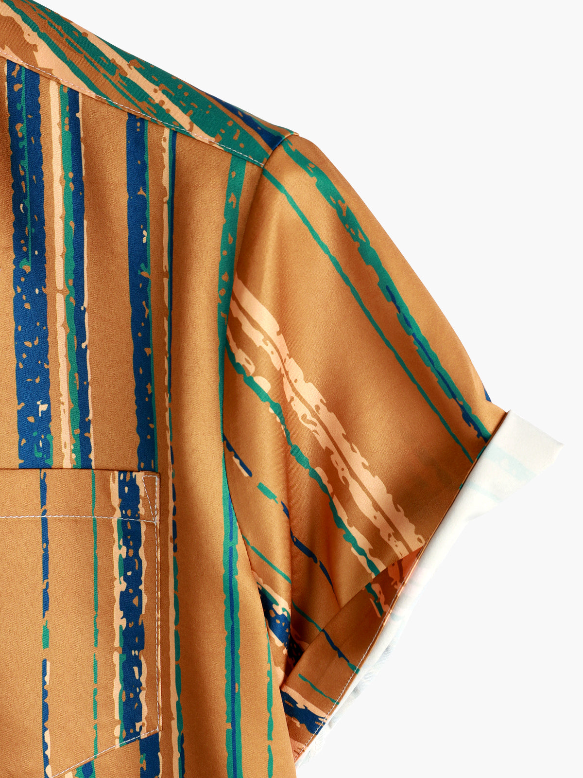 Camisa vintage Yellow And Blue Vertical a rayas Button Up Pocket de manga corta para hombre