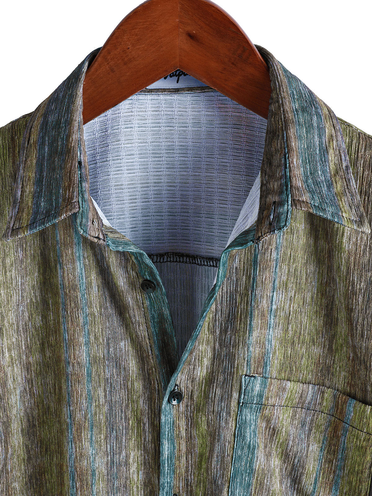 Camisa vintage Green a rayas Hawaiian Button Up de manga corta para hombre