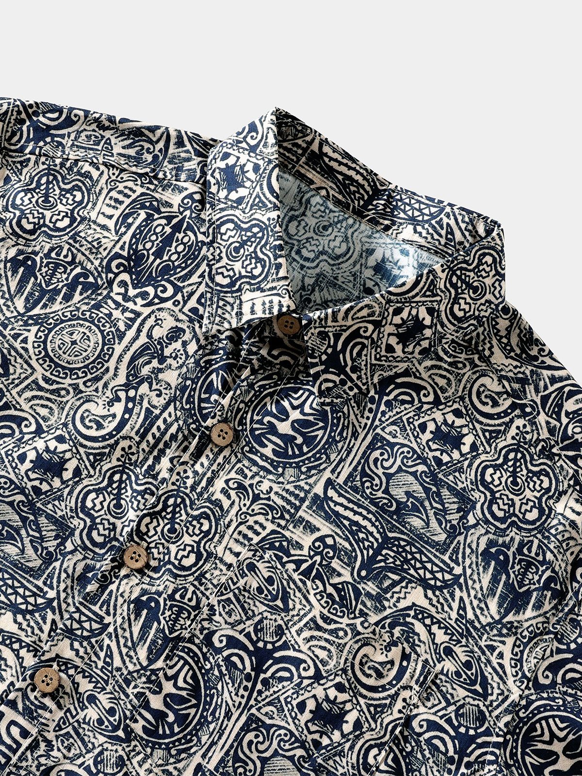 Camisa Tribal Pattern de manga corta con botones transpirable Cool casual para hombre