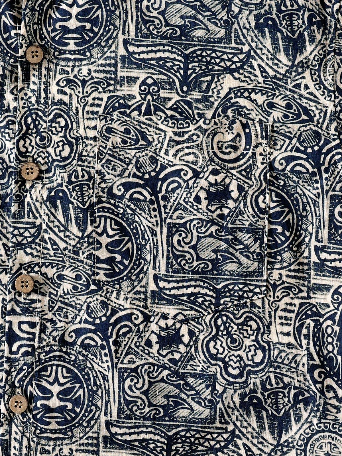 Camisa Tribal Pattern de manga corta con botones transpirable Cool casual para hombre