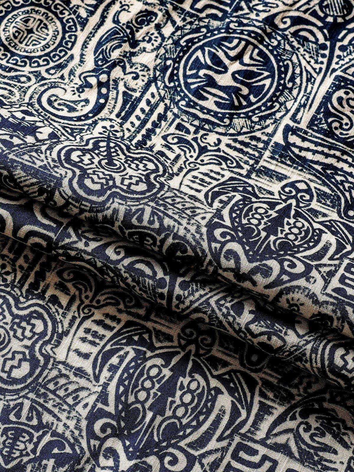 Camisa Tribal Pattern de manga corta con botones transpirable Cool casual para hombre
