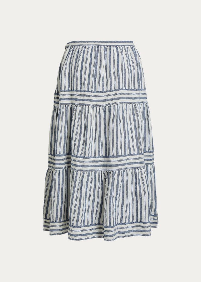 Falda A Rayas Tiered Linen Mujer Azul Marino | XLCT84306 - vista 2