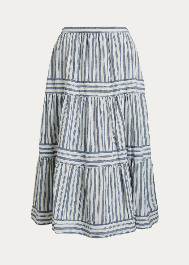 Falda A Rayas Tiered Linen Mujer Azul Marino | XLCT84306 - vista 1