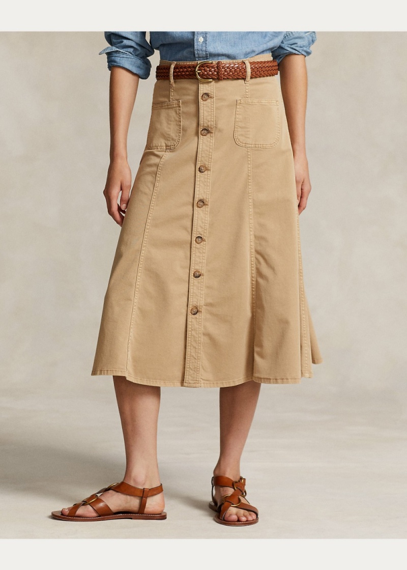 Falda Algodon Twill A-Line Mujer Kaki | VZSE61729 - vista 3