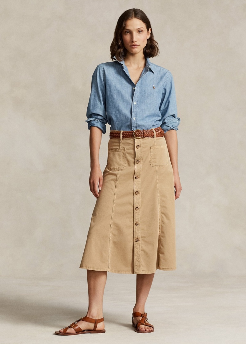 Falda Algodon Twill A-Line Mujer Kaki | VZSE61729 - vista 1