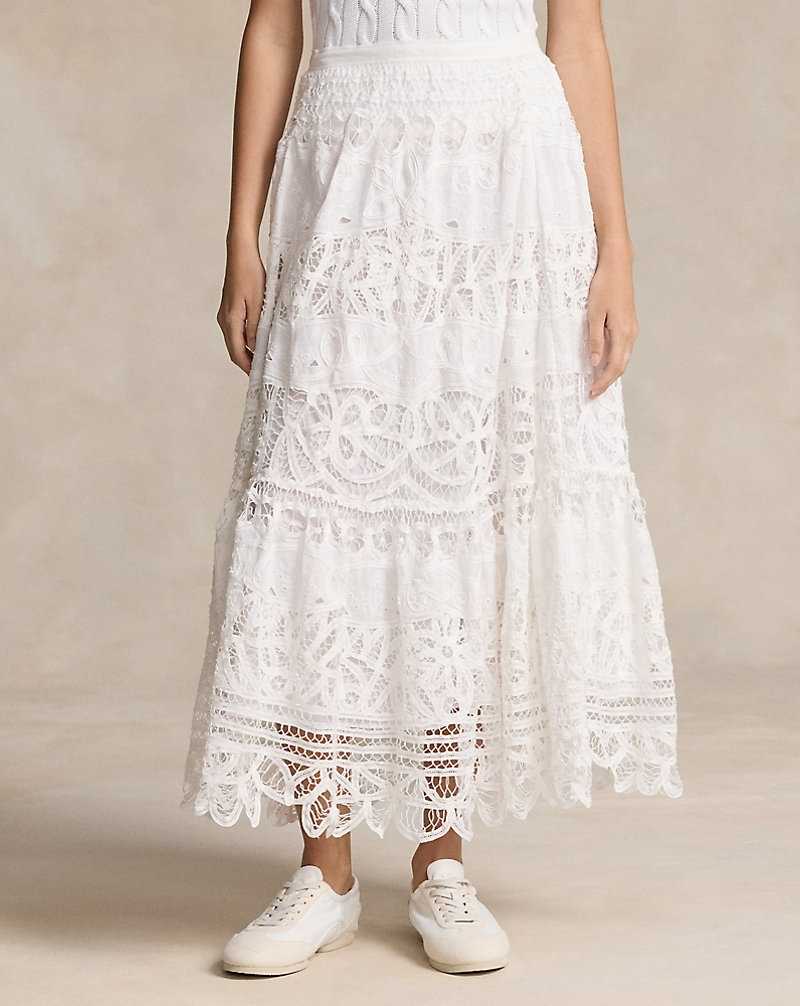Falda Ralph Lauren Battenberg-Lace Linen Midi Mujer Blancos | IHNMXQL-61 - vista 3