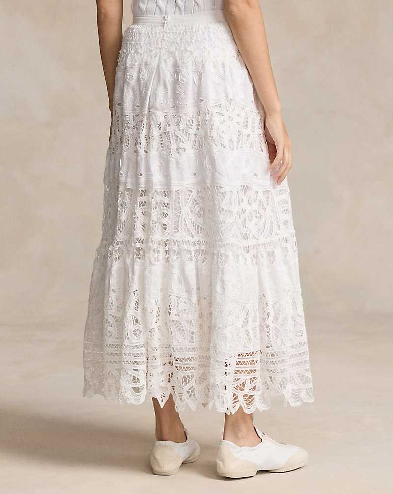 Falda Ralph Lauren Battenberg-Lace Linen Midi Mujer Blancos | IHNMXQL-61 - vista 4