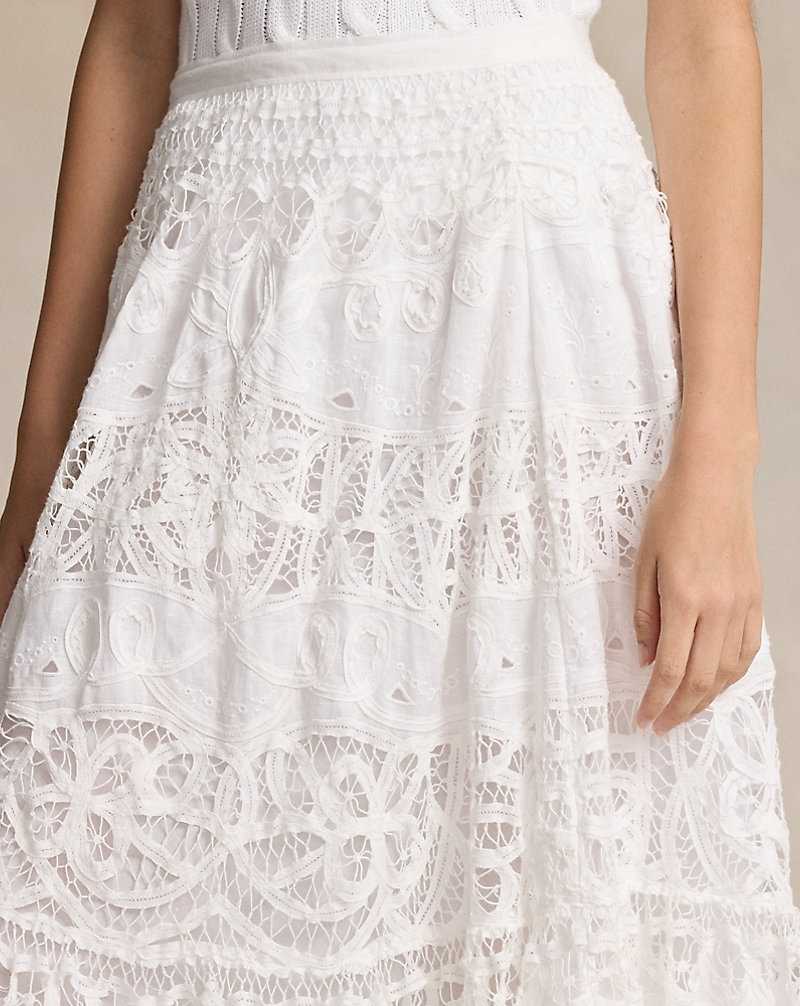 Falda Ralph Lauren Battenberg-Lace Linen Midi Mujer Blancos | IHNMXQL-61 - vista 5